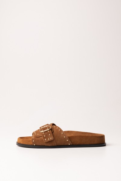 Twin-Set  Suede sandals with studs 231TCT196 TABACCO