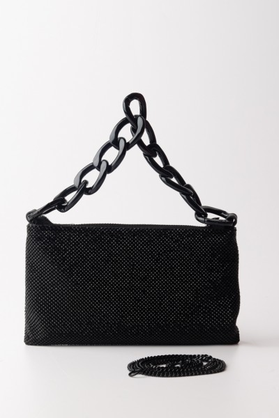 Patrizia Pepe  Rhinestone clutch bag with maxichain 2B0059 M017 TOTAL BLACK CRYSTA