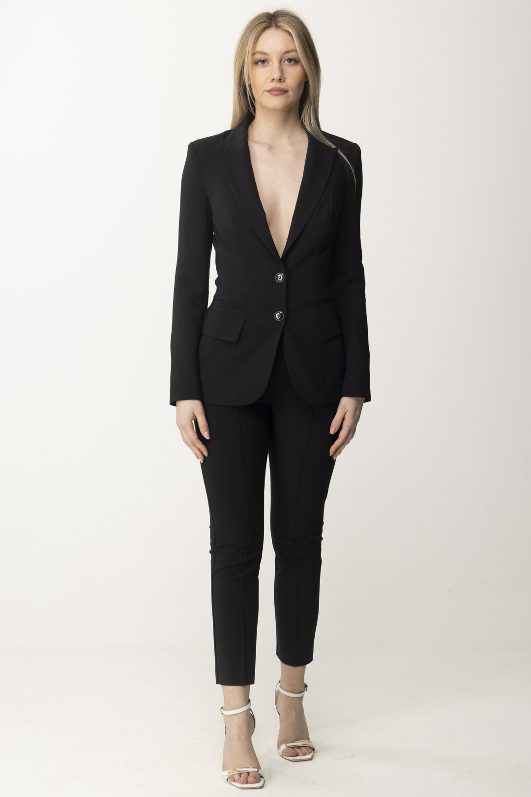 Preview: Elisabetta Franchi Trousers with piping and logo at waist Nero