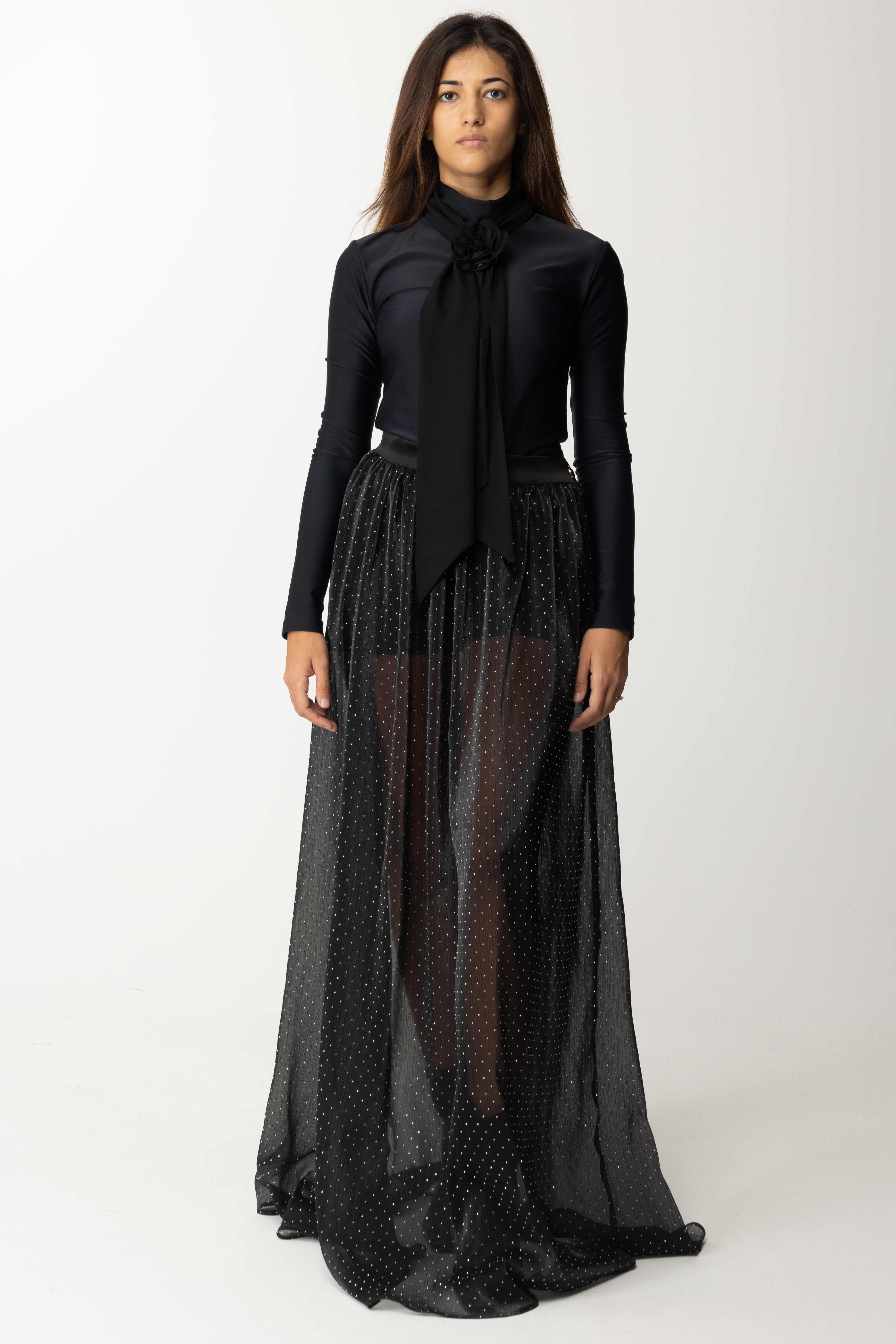 Preview: Gaelle Paris Long dress with rhinestone skirt Nero