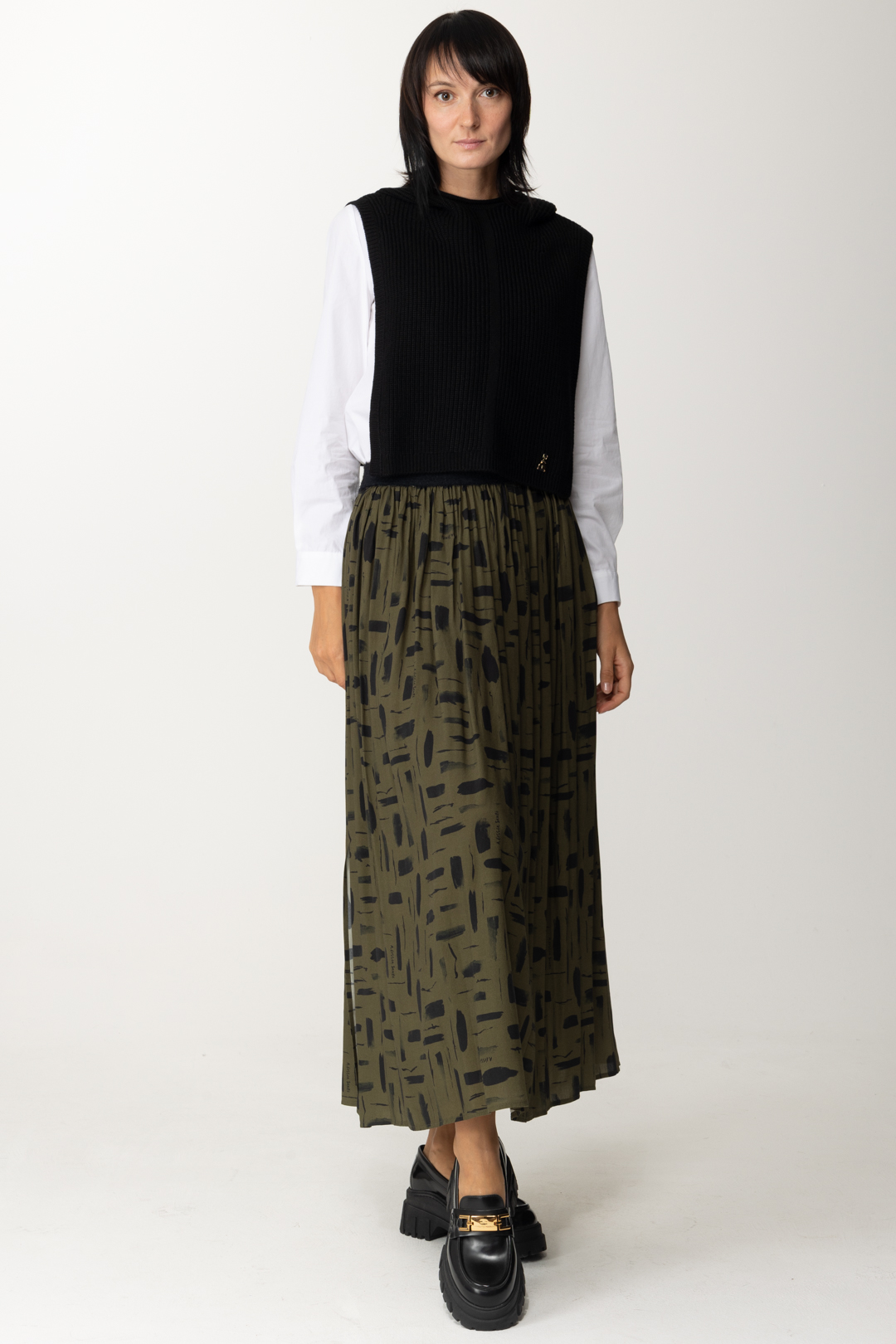 Preview: Alessia Santi Pleated midi skirt with print MUSCHIO-NERO DIAMANT