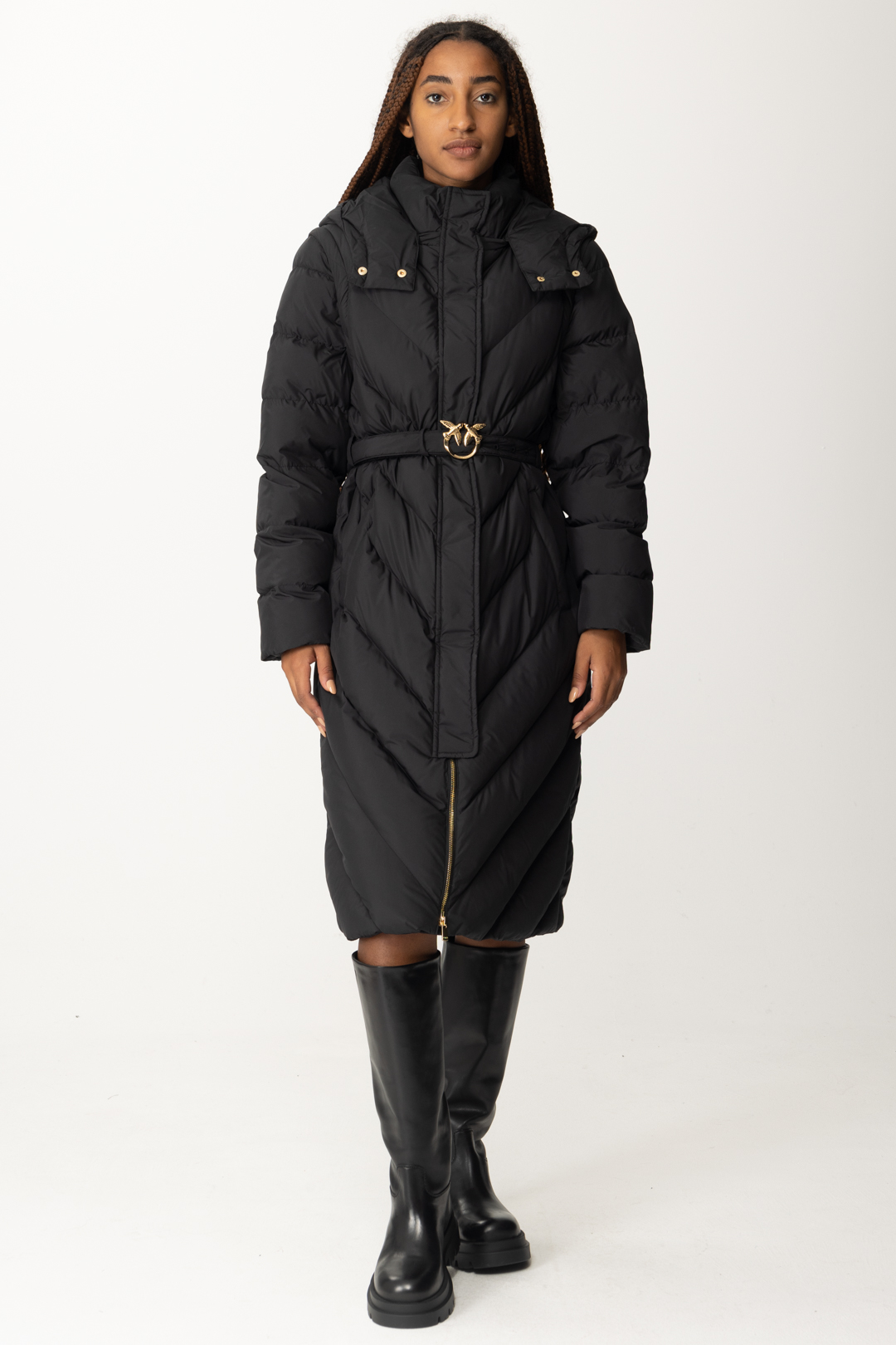 Preview: Pinko Long padded coat with belt NERO LIMOUSINE