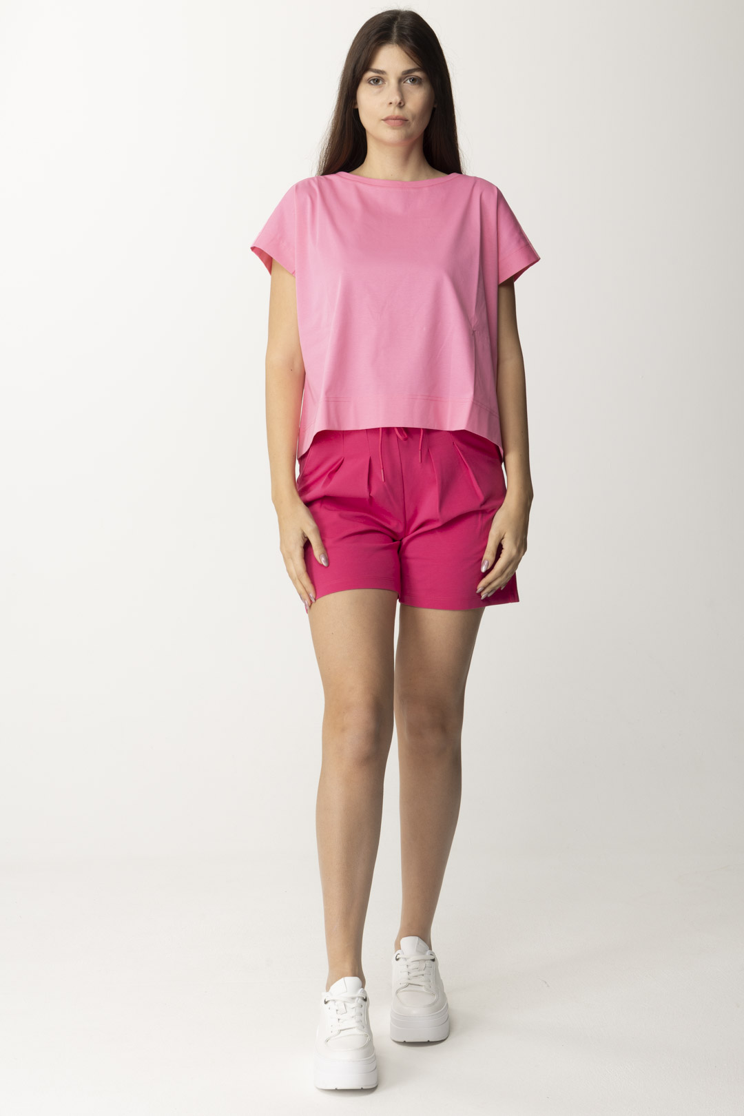 Preview: People Of Shibuya Boat Neck Oversized T-Shirt Rosa