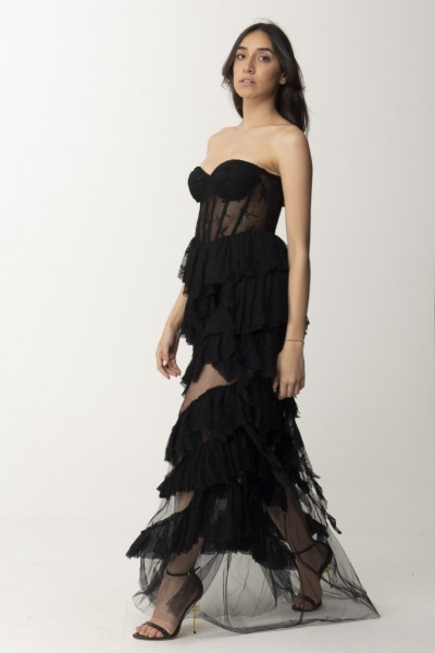 Aniye By  Długa sukienka z koronkowymi falbankami 185268 BLACK