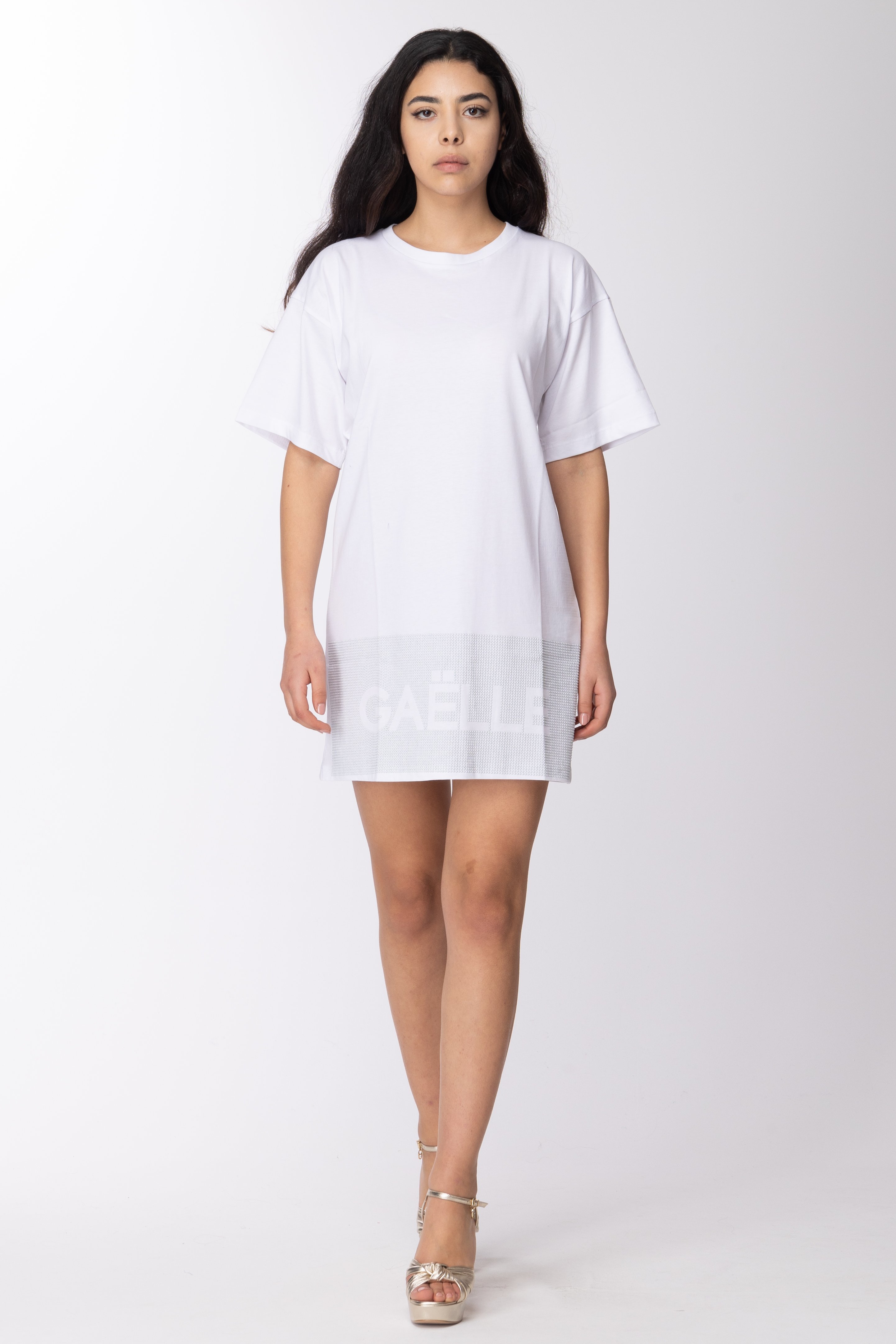 Preview: Gaelle Paris Dress t-shirt with rhinestones Bianco