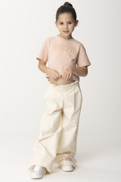 ELISABETTA FRANCHI BAMBINA  T-shirt with Lettering and chamrs Embroidery EFTS2010JE006.C009 DESERT ROSE