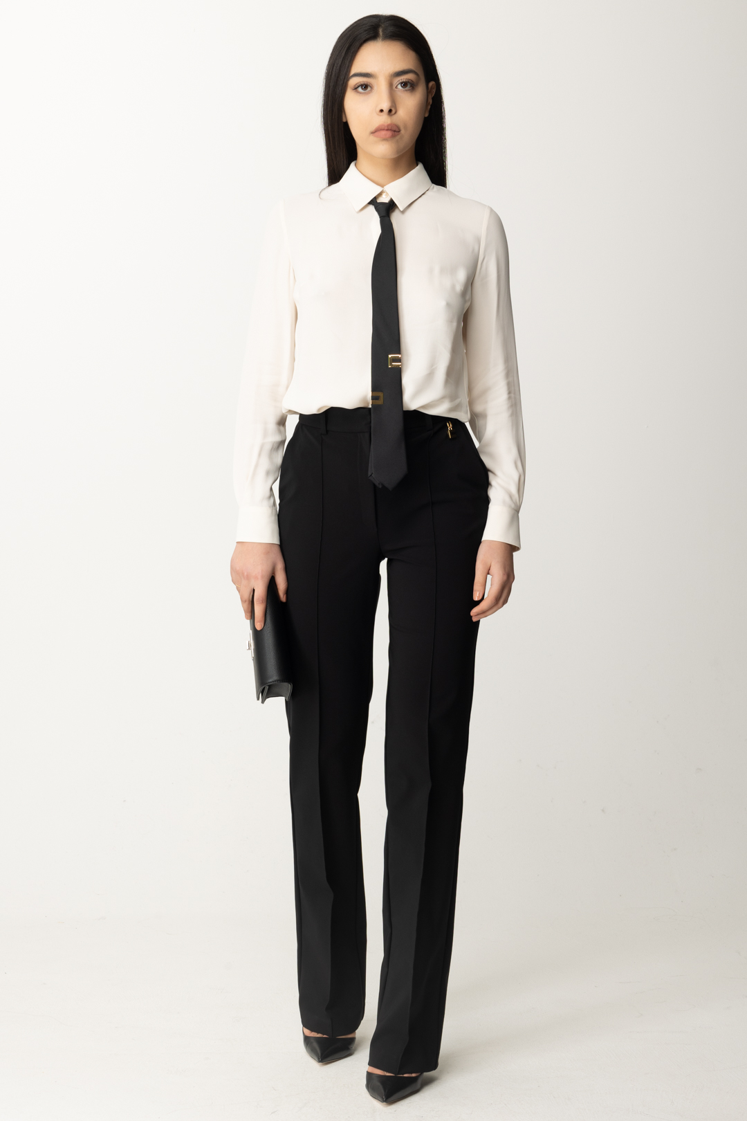 Aperçu: Elisabetta Franchi Chemise en georgette avec cravate Burro