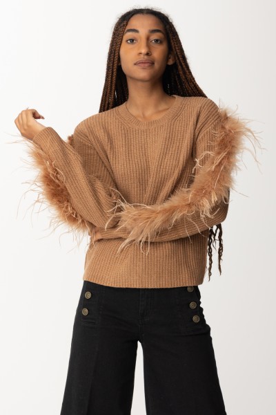 Twin-Set  Wool blend sweater with feathers 232TT3330 PECAN BROWN