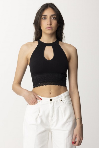 Guess  Crop top tricot con orlo in pizzo W4GZ24 Z2ZN0 JET BLACK A996
