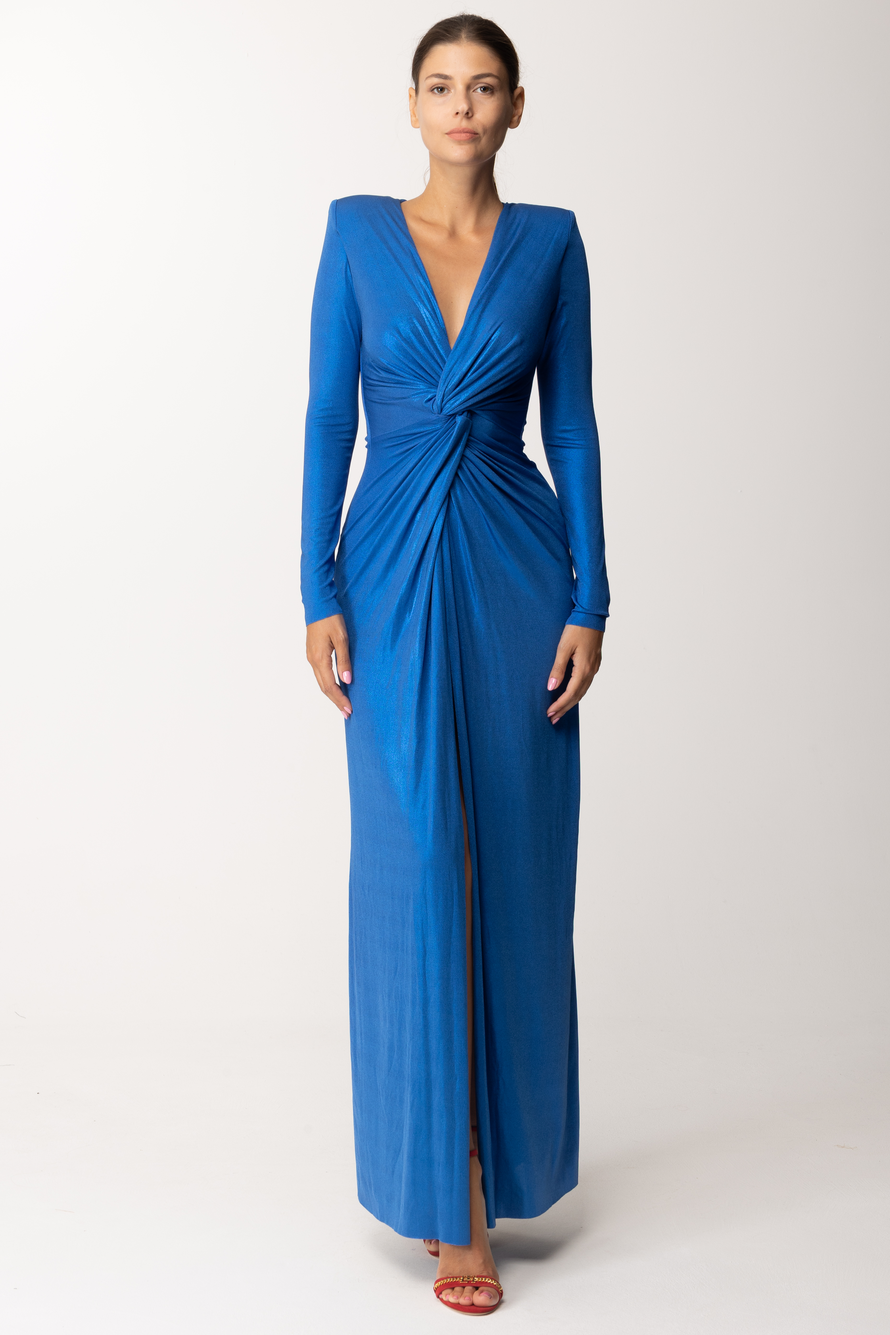 Preview: Dramèe Laminated Dress with Knot Blu