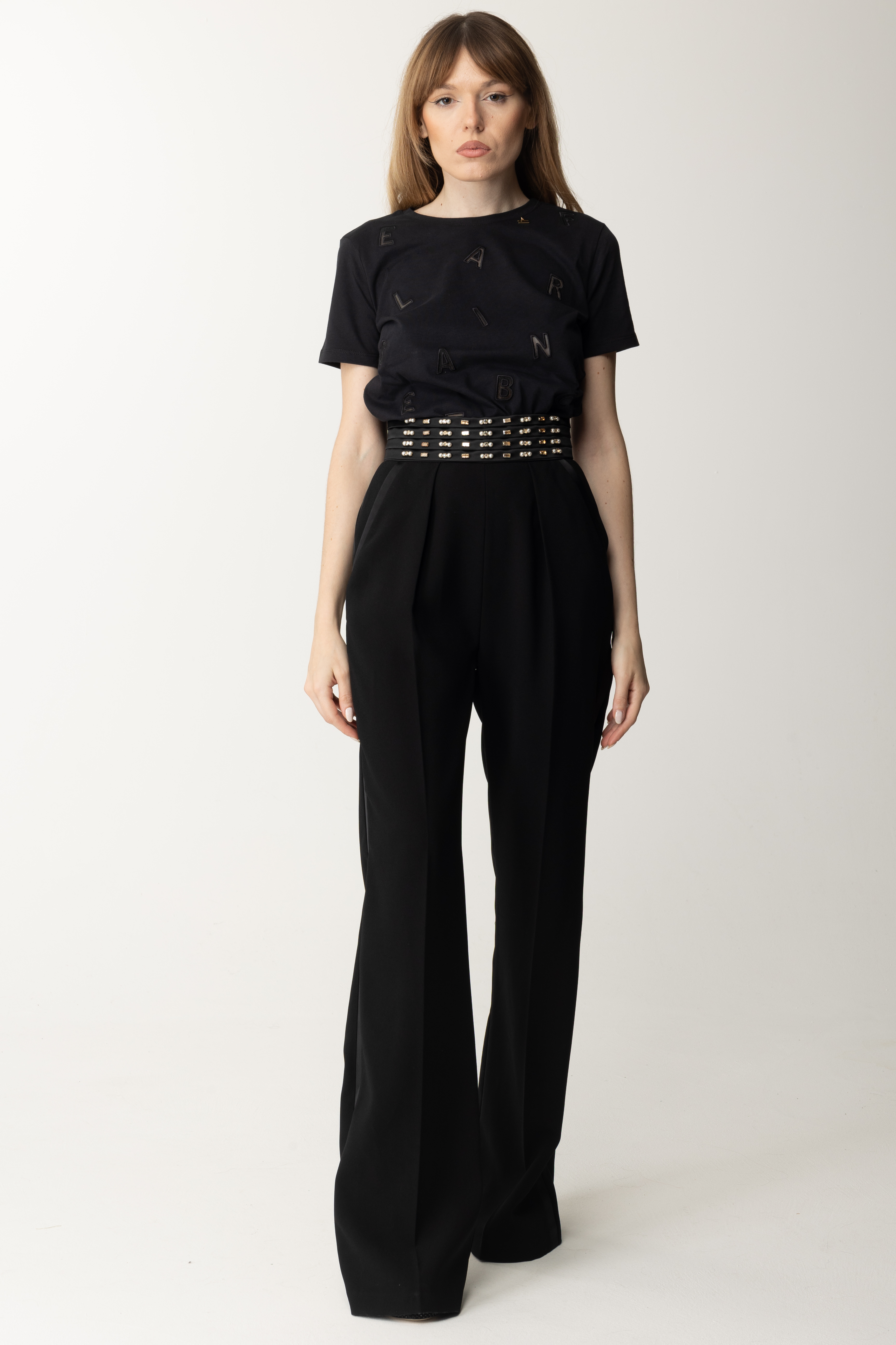 Preview: Elisabetta Franchi T-shirt with lettering embroidery Nero