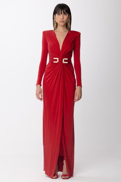 Elisabetta Franchi  Red Carpet dress with double C in rhinestones AB23727E2 Red Velvet