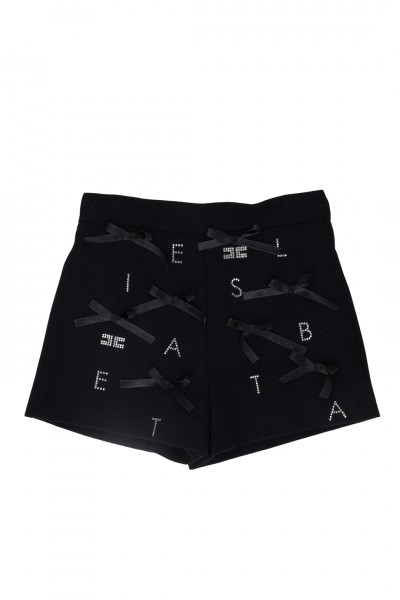 ELISABETTA FRANCHI BAMBINA  Shorts con lazos y letras de strass EFBE0570GA085N000 NERO