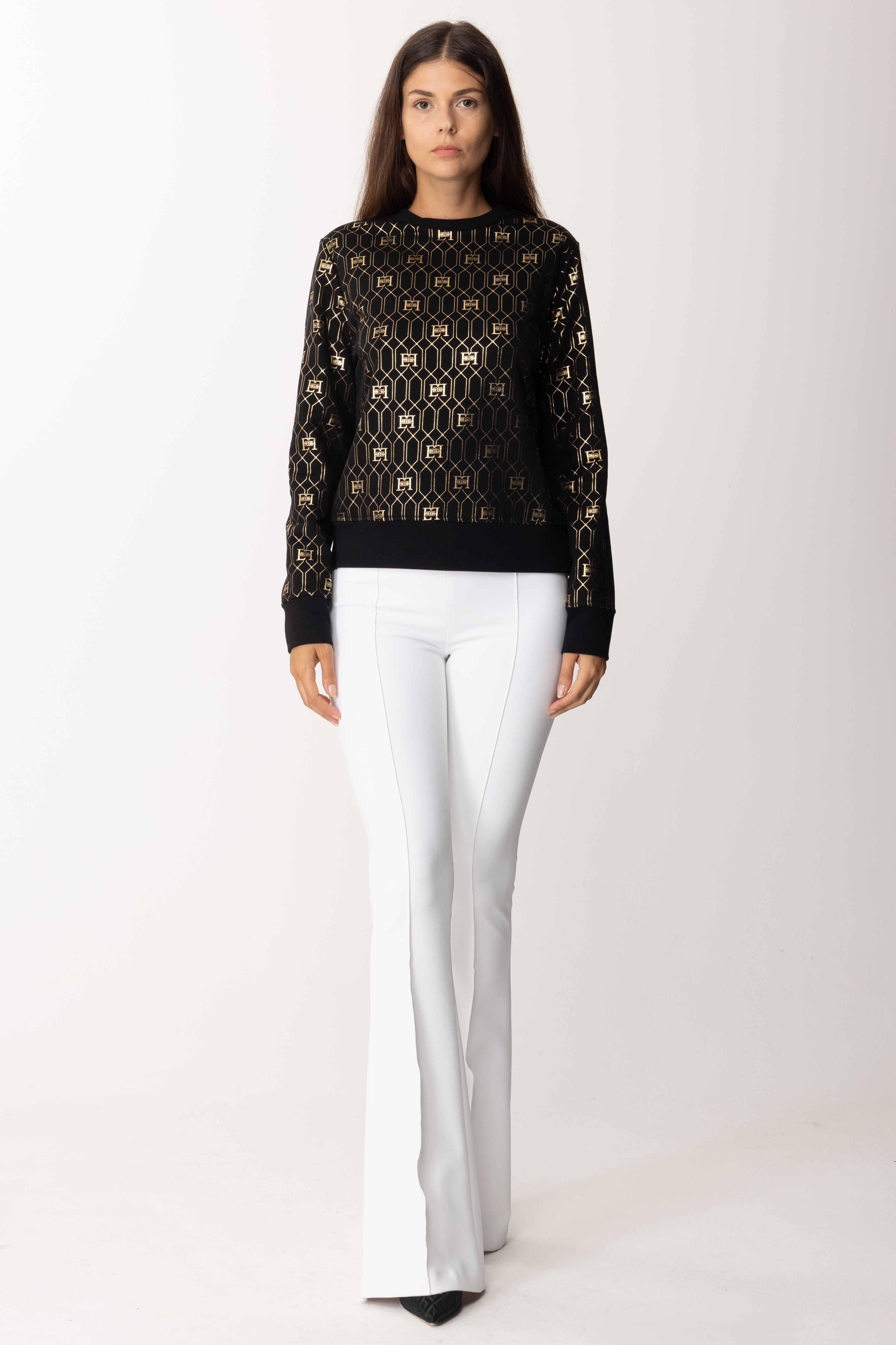 Preview: Elisabetta Franchi Cotton sweater with deco logo Nero