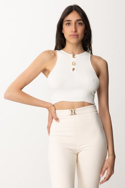 Elisabetta Franchi  Cropped top in viscose with lettering TK06B42E2 BURRO