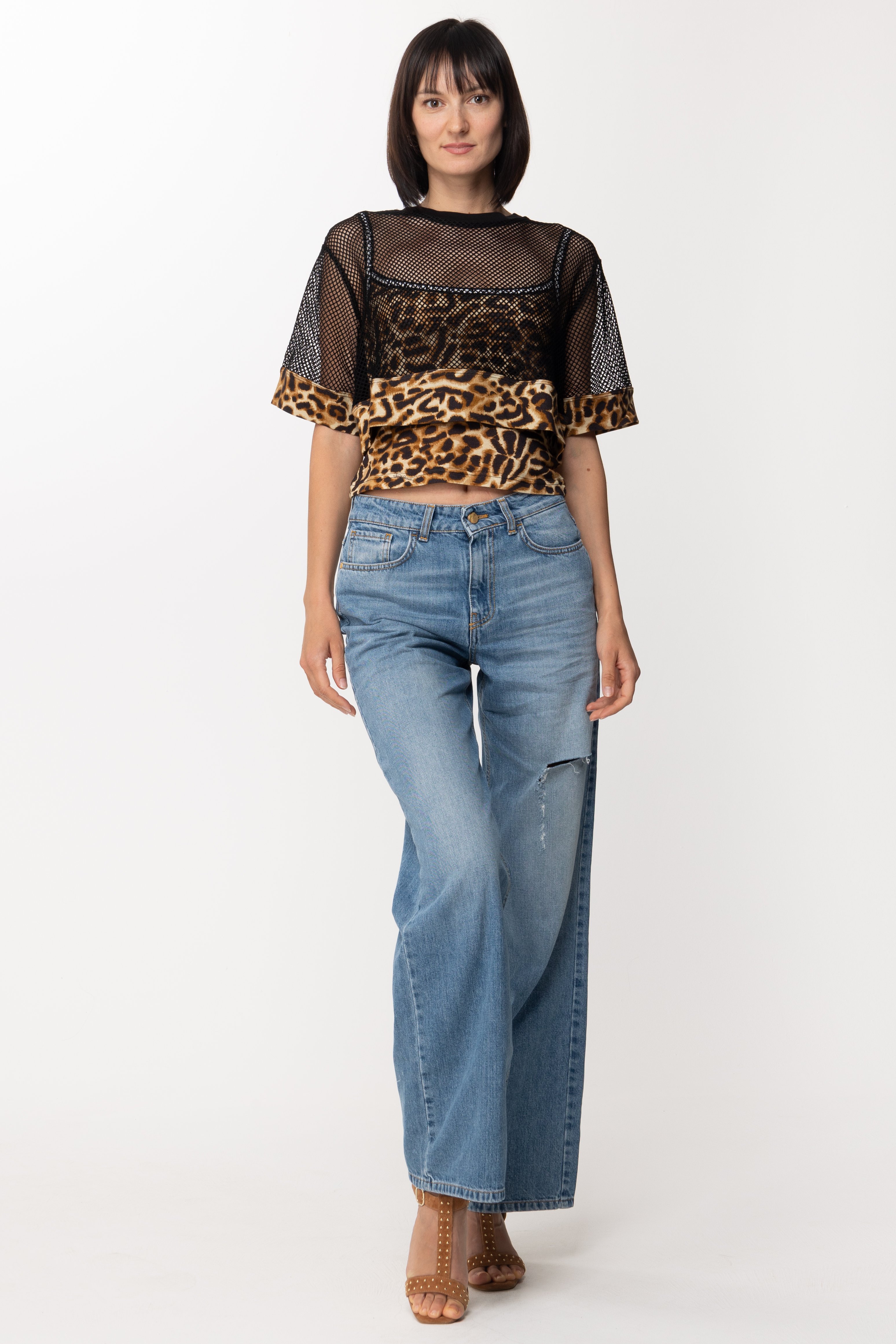 Preview: Just Cavalli Mesh top with animal print CURRY