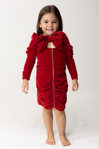 ELISABETTA FRANCHI BAMBINA  Draped velvet dress with rhinestones EFAB4960VE0053386 RED VELVET