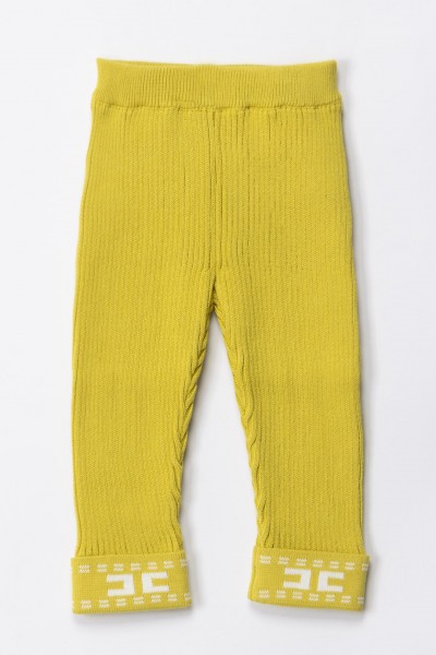 ELISABETTA FRANCHI BAMBINA  Leggings tricot con ricamo logo ENPA003CFL001.D355 CEDAR/IVORY