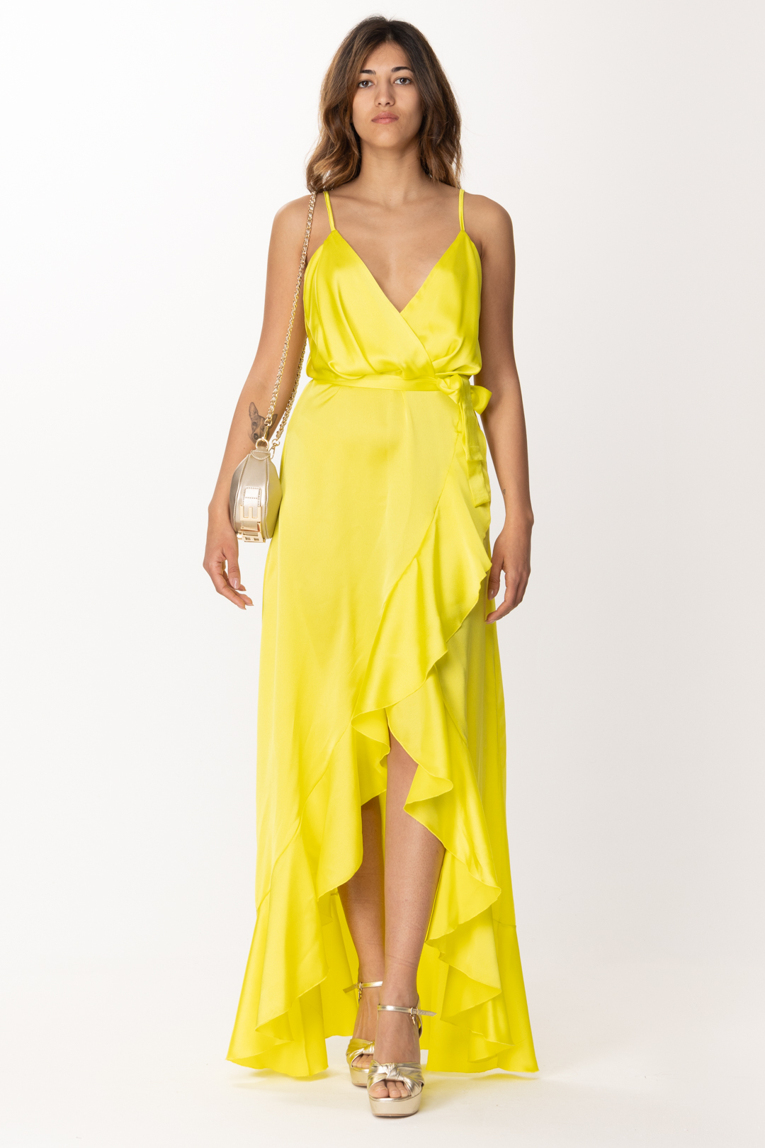 Preview: Dramèe Long dress with ruffle slit Giallo