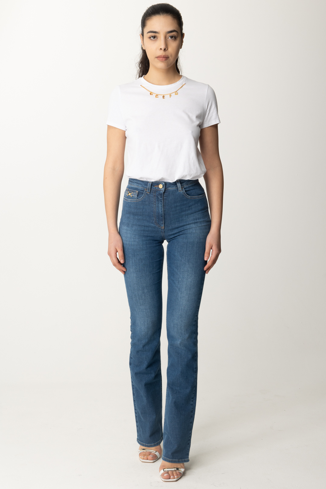Preview: Elisabetta Franchi T-shirt with Charm Necklace Gesso