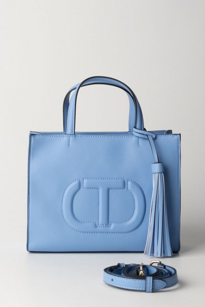Twin-Set  Small tote with logo and tassel 241TD8022 BLUE CHALCEDONIE