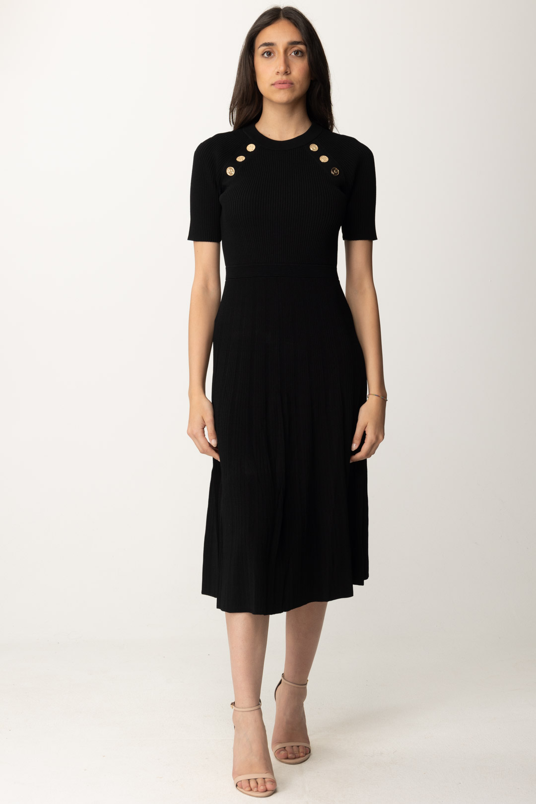 Preview: Michael Kors Ribbed dress with buttons Black