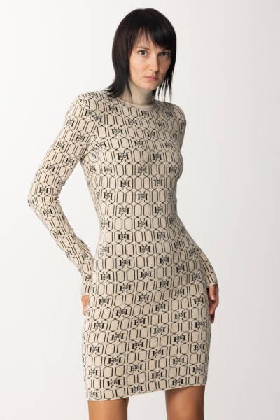 Elisabetta Franchi  Mini dress in chenille with geometric pattern AM32M37E2 CHAMPAGNE/NERO