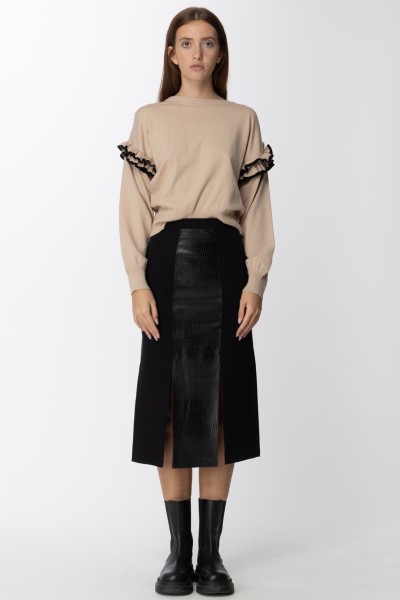 Simona Corsellini  Midi skirt with leather insert A22CPGO012 Nero
