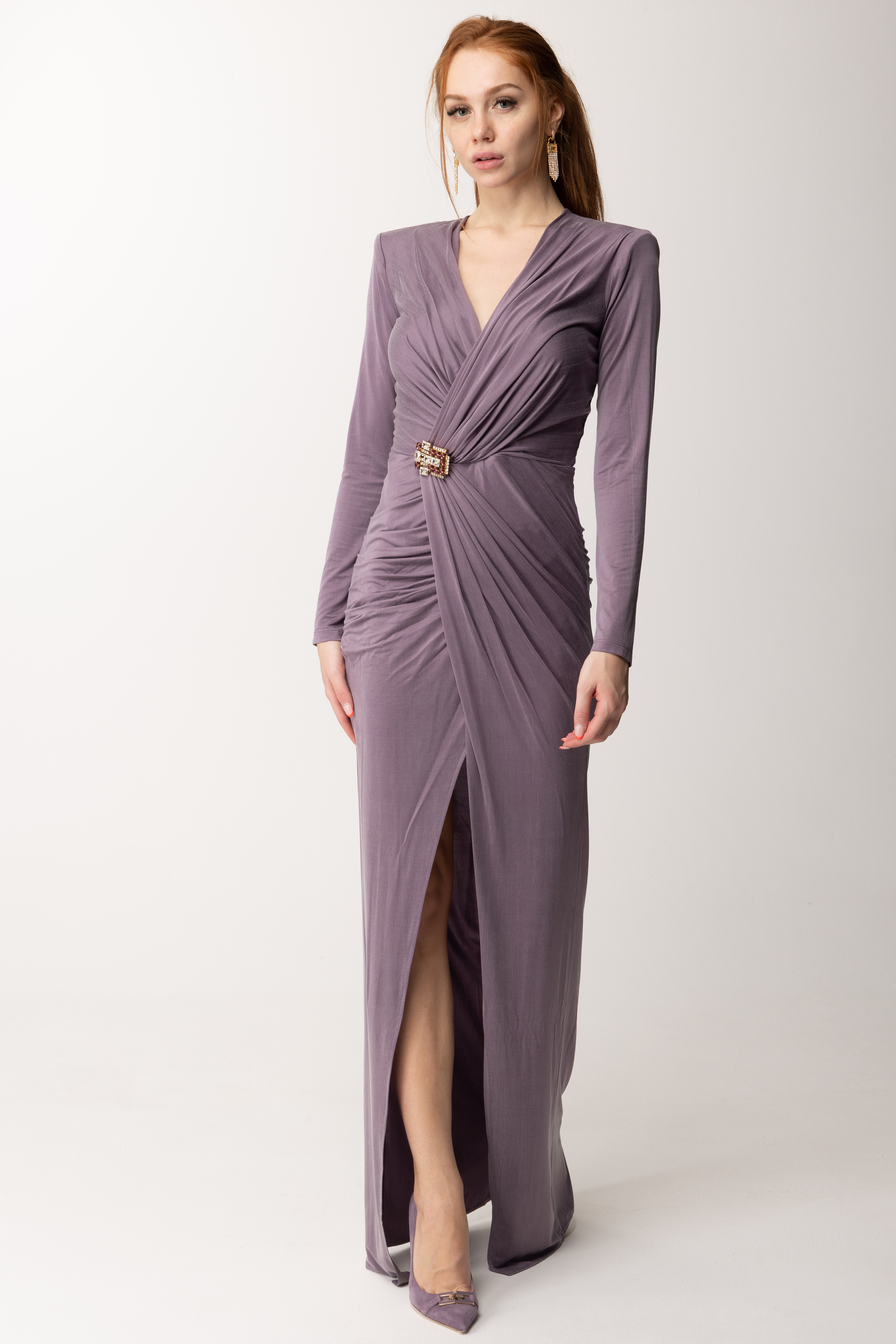 Preview: Elisabetta Franchi Cupro Red Carpet Dress with Jewel Closure CANDY VIOLET