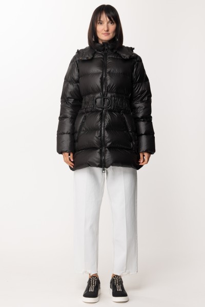 Twin-Set  Quilted down jacket with belt 222TP2204 NERO
