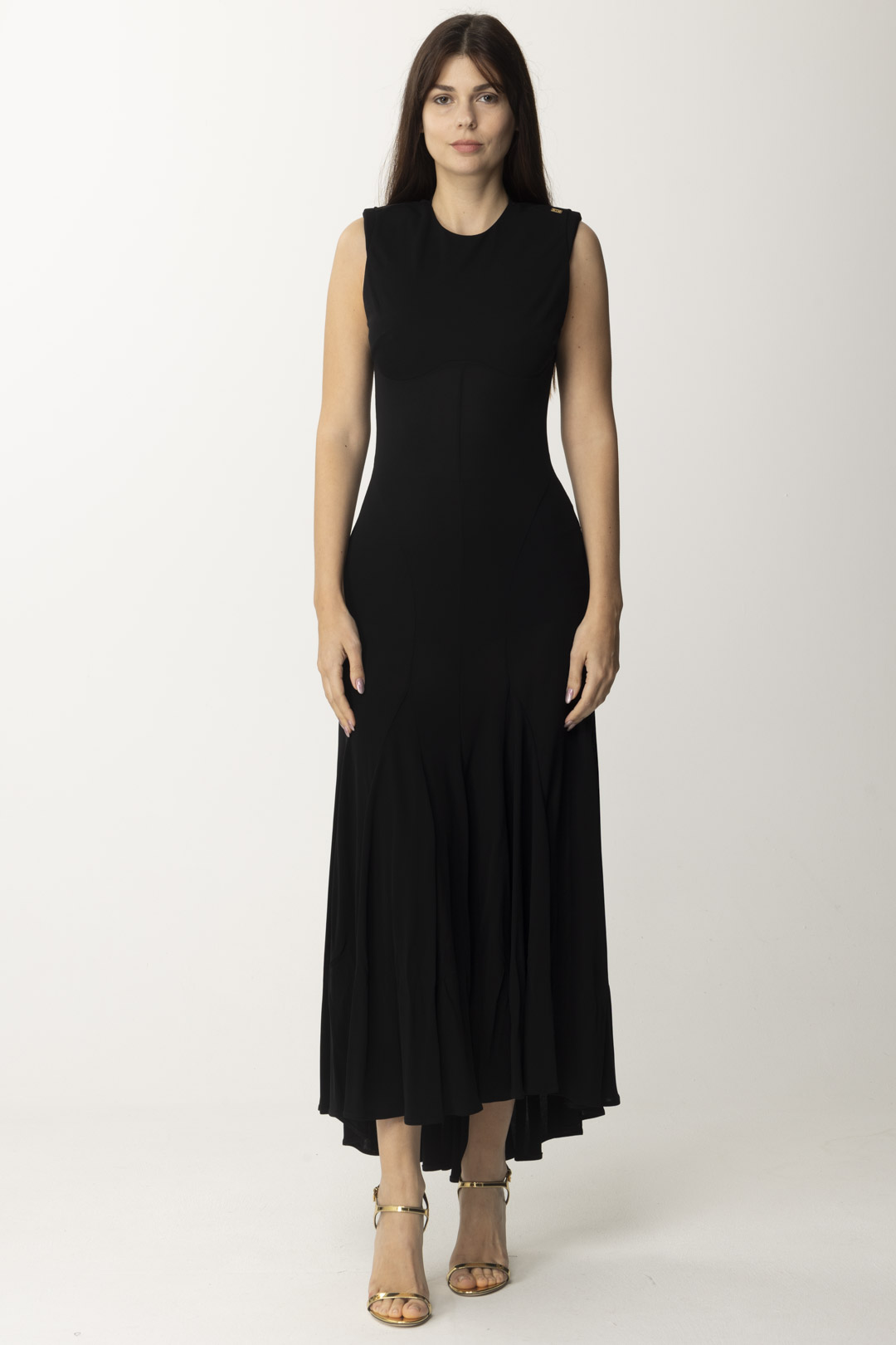 Preview: Elisabetta Franchi Ribbed Jersey Maxi Dress Nero