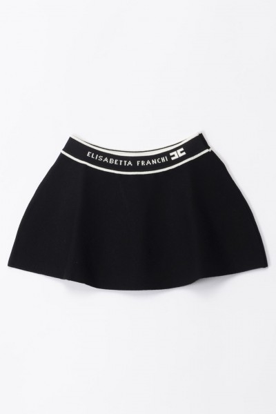 ELISABETTA FRANCHI BAMBINA  Tricot skirt with logo band EGGO042CFL191.D062 BLACK/BUTTE