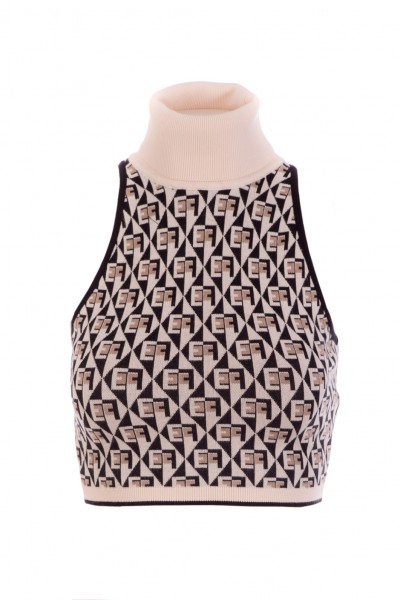 Elisabetta Franchi  Knitted turtleneck top with rhombus print TK60Q26E2 Nero/Burro