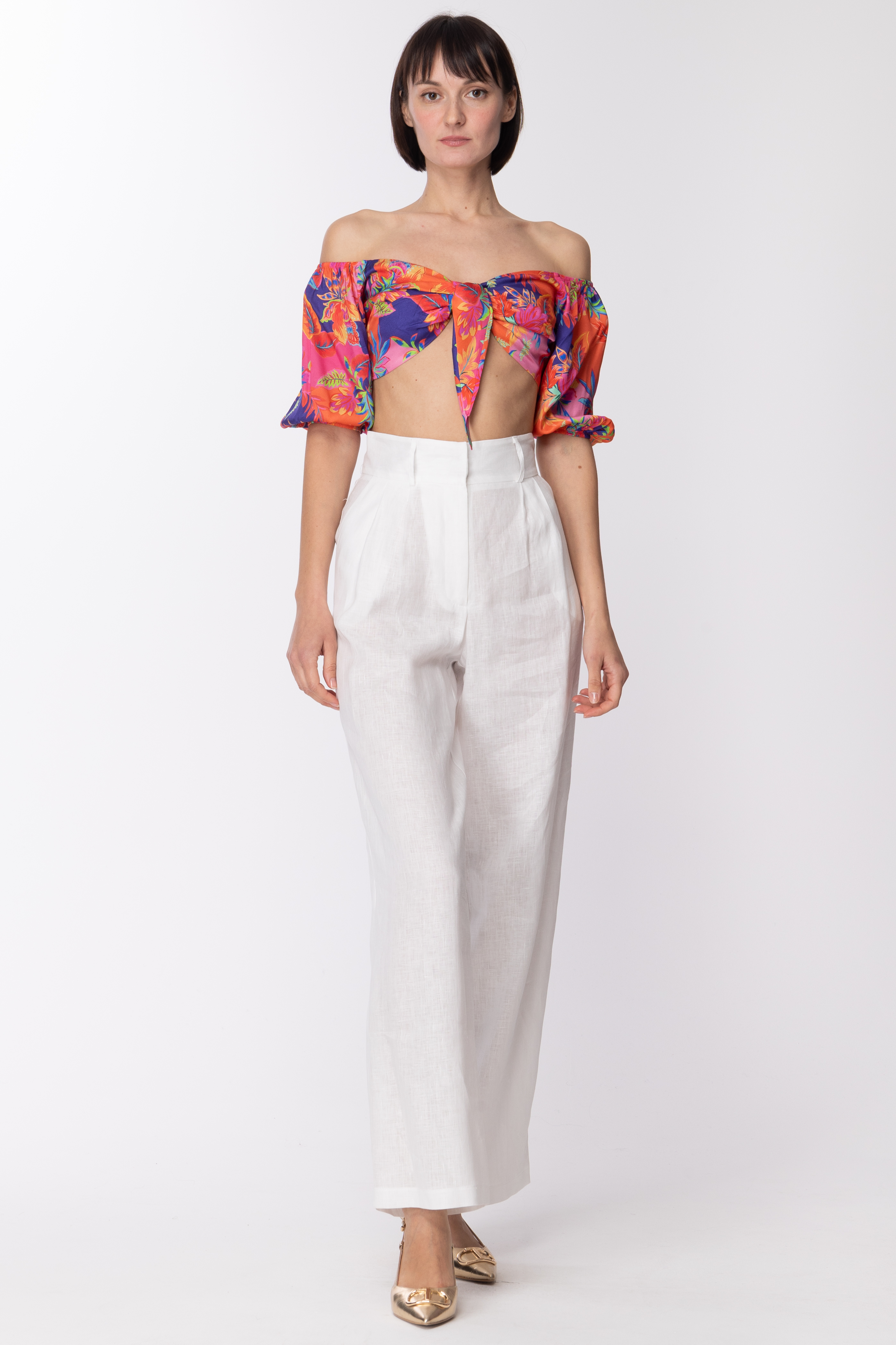Preview: Dramèe Crop top with bow and tropical print STAMPA TROPICAL