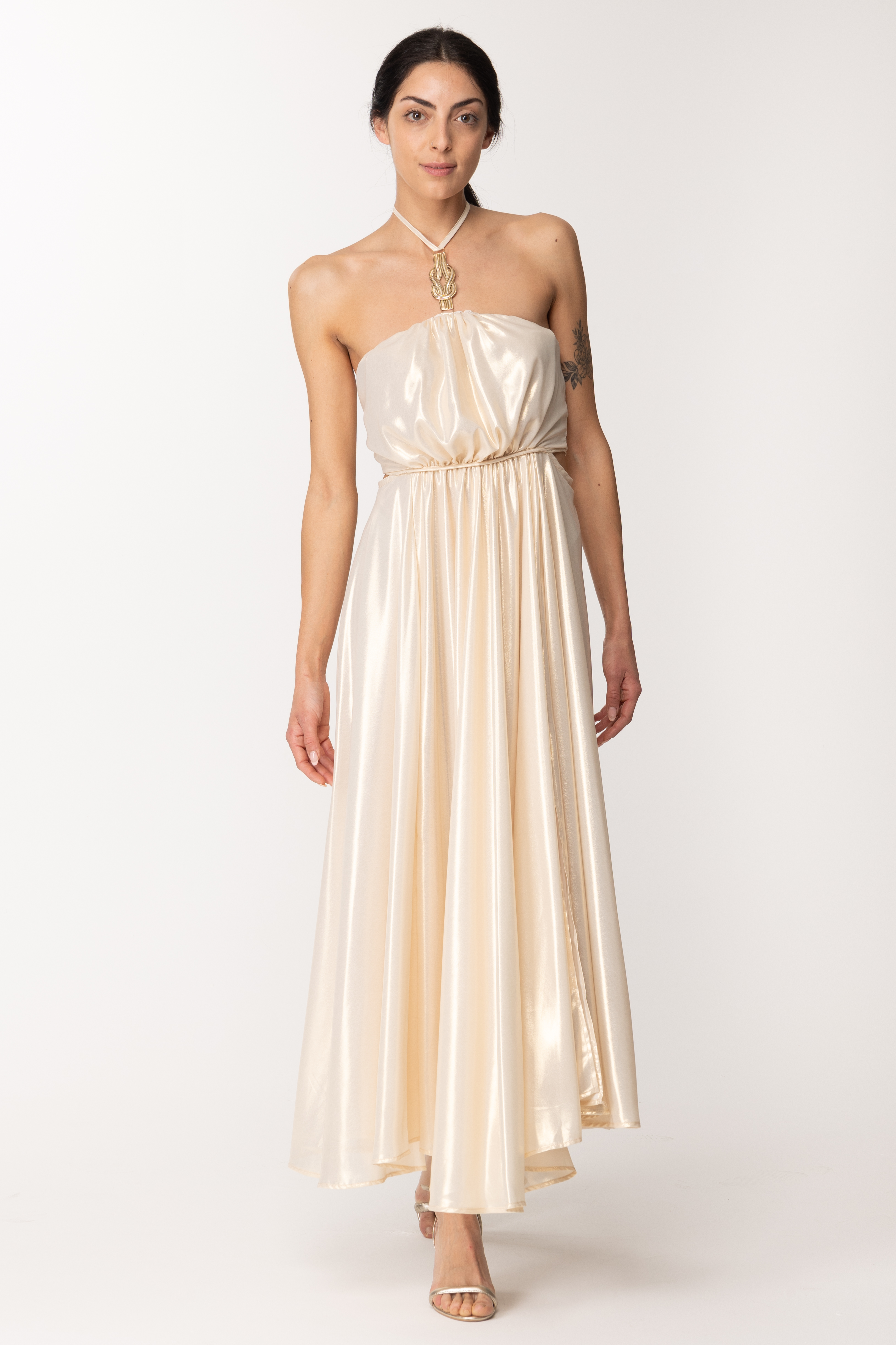 Podgląd: Simona Corsellini Długa sukienka z dekoltem typu halter Light gold