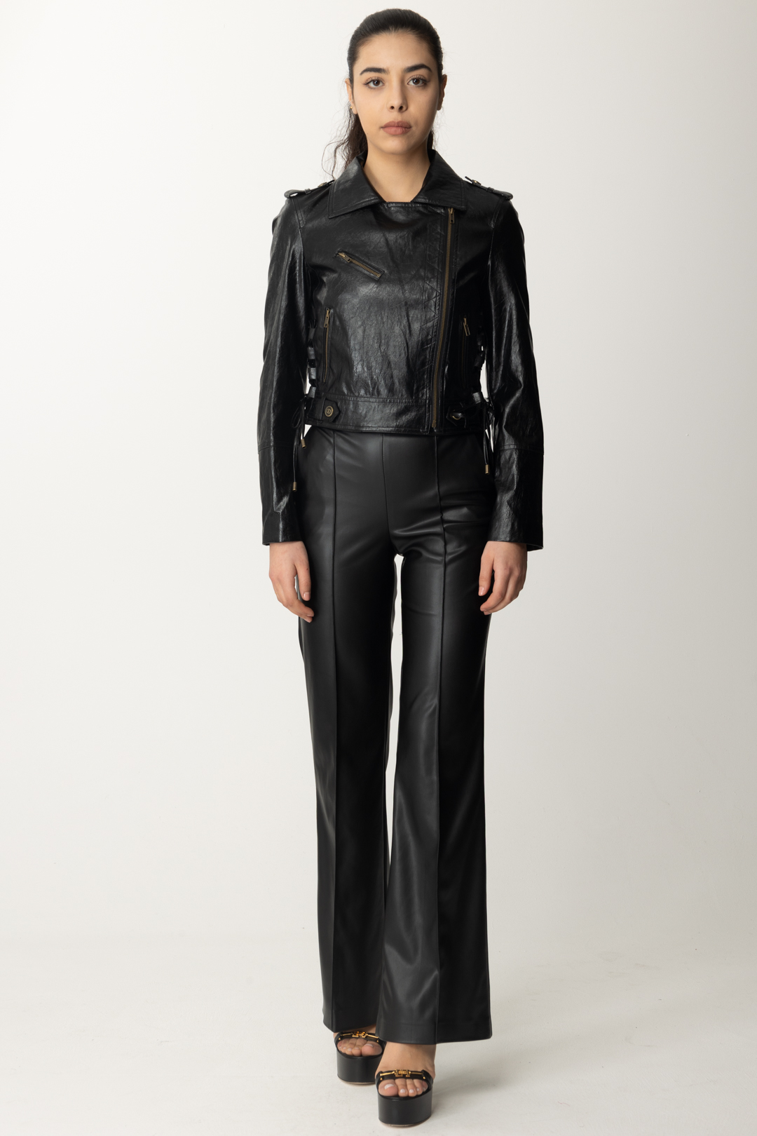 Preview: Twin-Set Leather effect trousers Nero