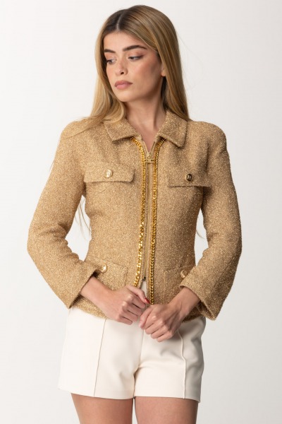 Elisabetta Franchi  Cropped jacket in lurex tweed with chain GI07542E2 ORO