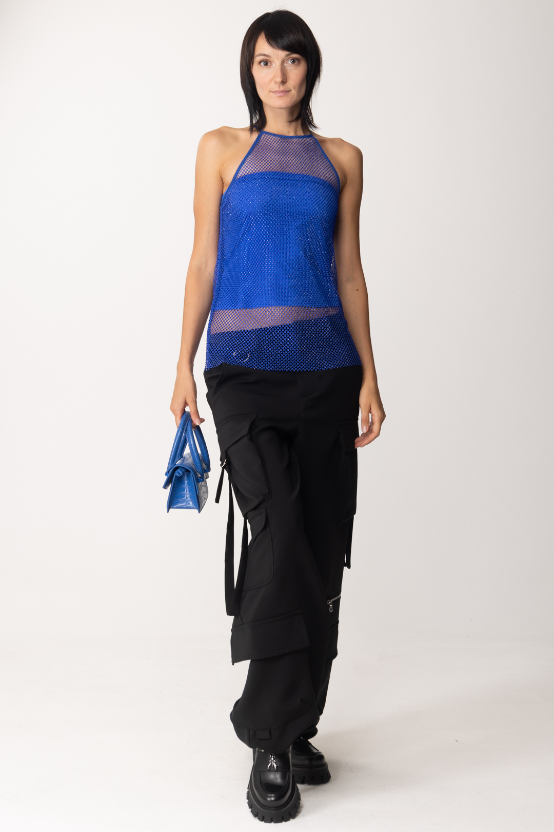 Preview: Patrizia Pepe Mesh top with rhinestones Blue Ray