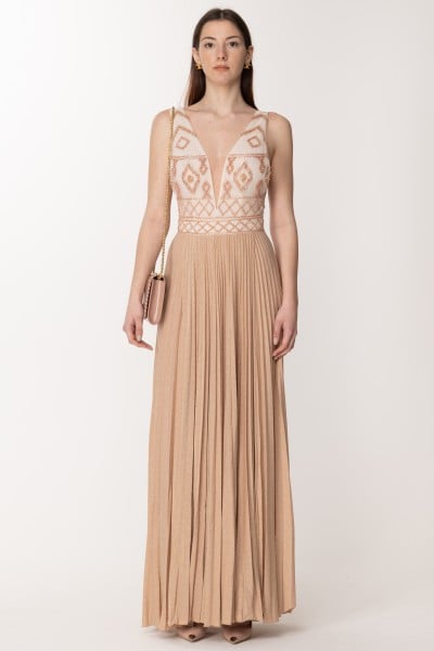 Elisabetta Franchi  Red Carpet dress with embroidered bodice AB41332E2 BURRO/CARNE