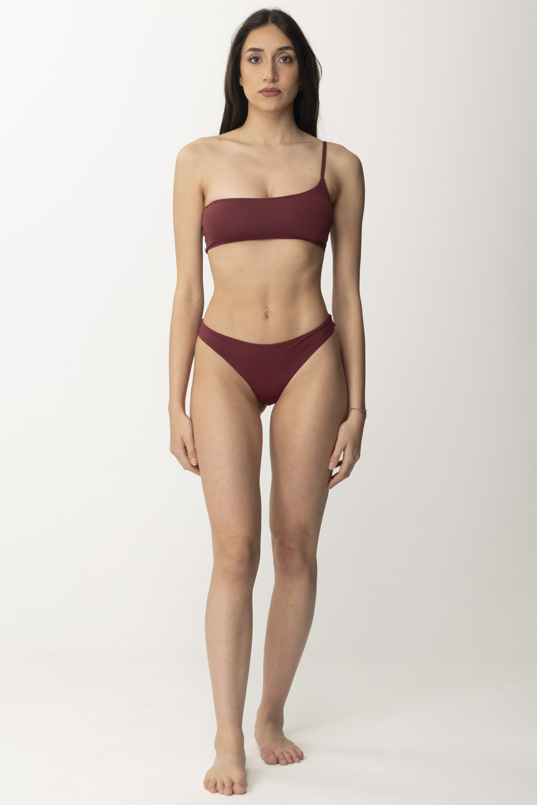 Preview: Patrizia Pepe One-shoulder bikini top Dark Plum