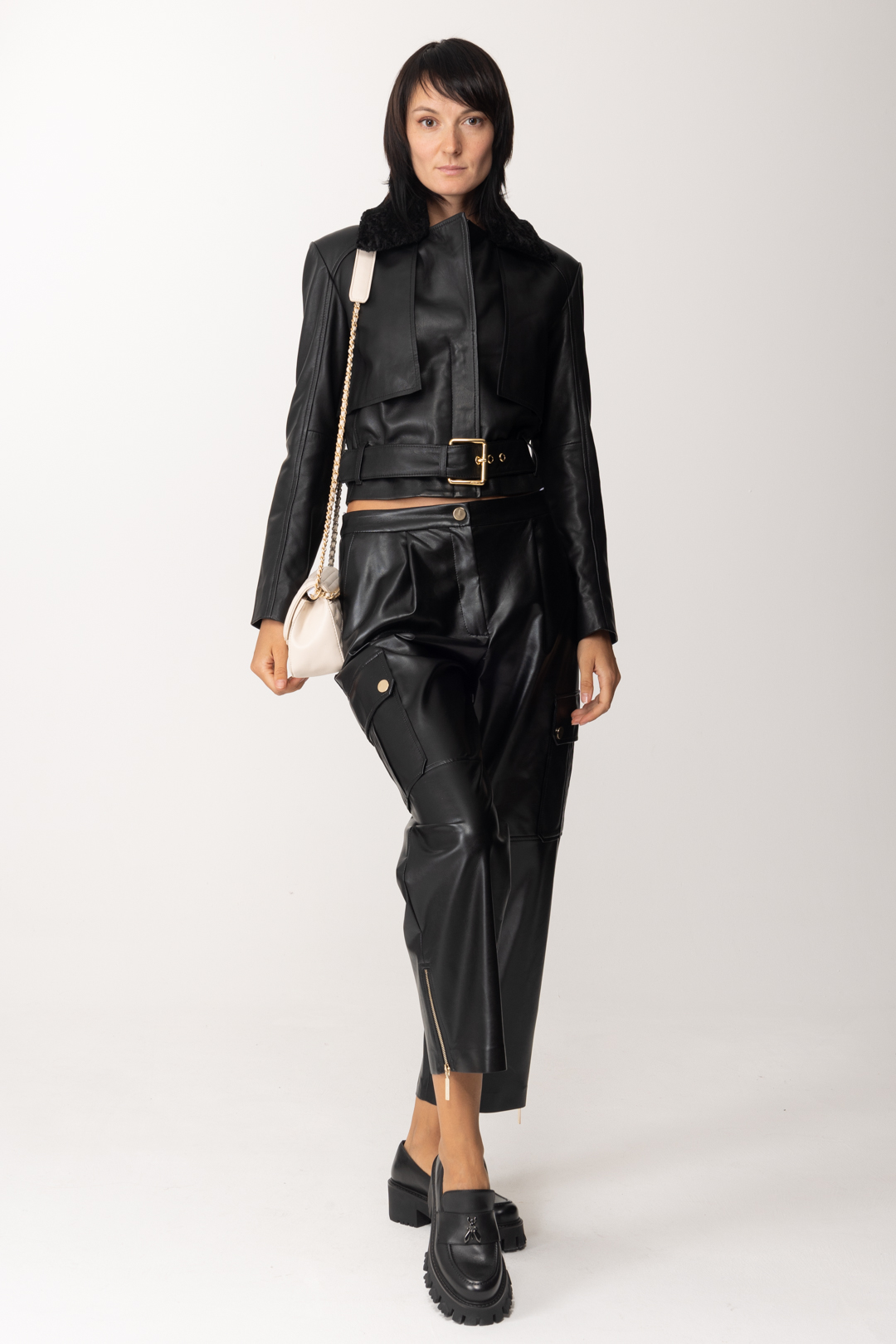 Preview: Simona Corsellini Wide leg trousers with pockets and zip Nero