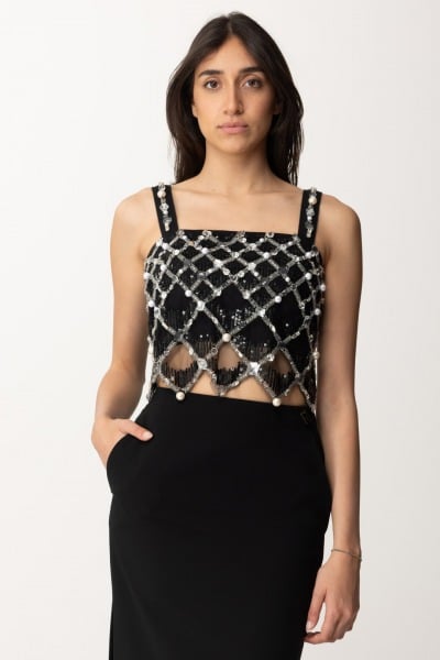 Elisabetta Franchi  Short Top with Geometric Embroidery TO01342E2 NERO
