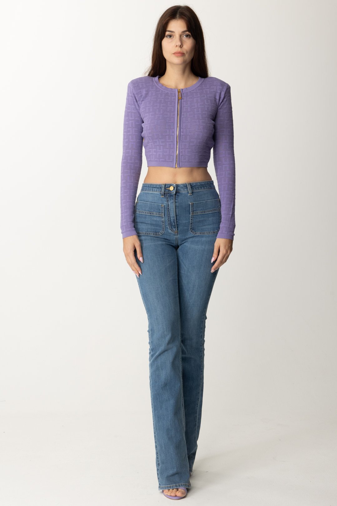 Preview: Elisabetta Franchi Cropped cardigan with all-over logo IRIS