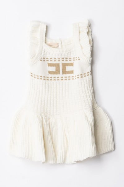 ELISABETTA FRANCHI BAMBINA  Knit Dress with Logo Embroidery ENAB036CFL001.D348 IVORY/SAND