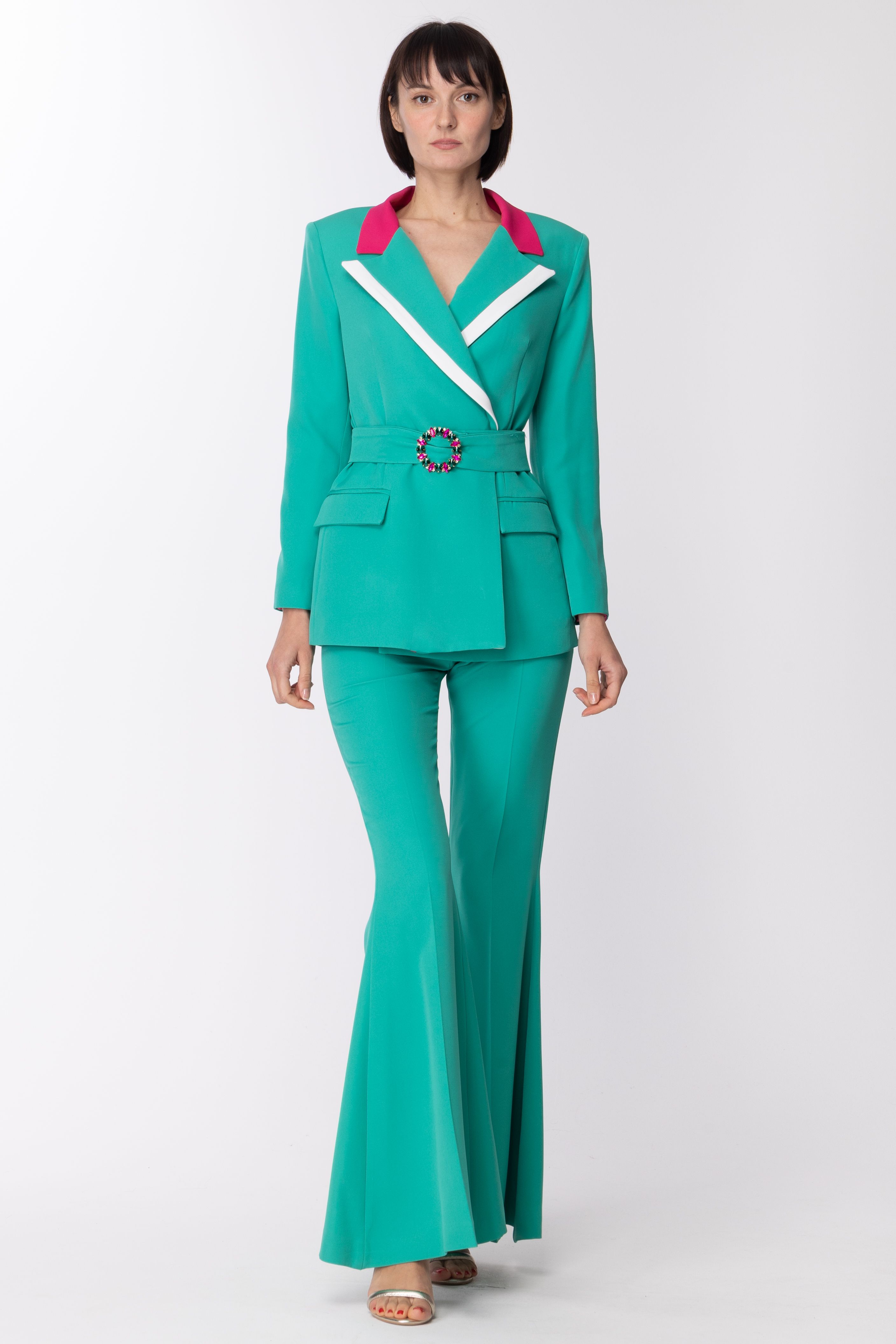 Preview: Dramèe Jacket with contrasting details and belt Verde