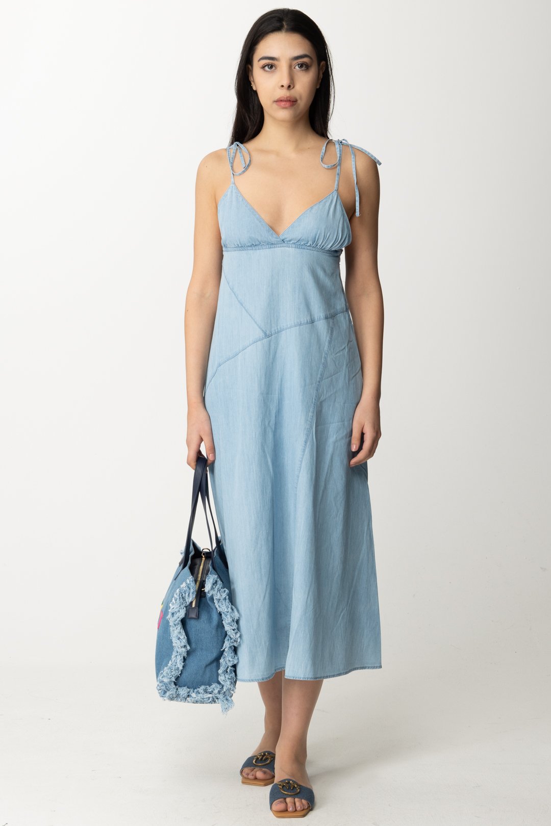 Preview: Replay Denim Dress with Lace-Up Suspenders Light blue