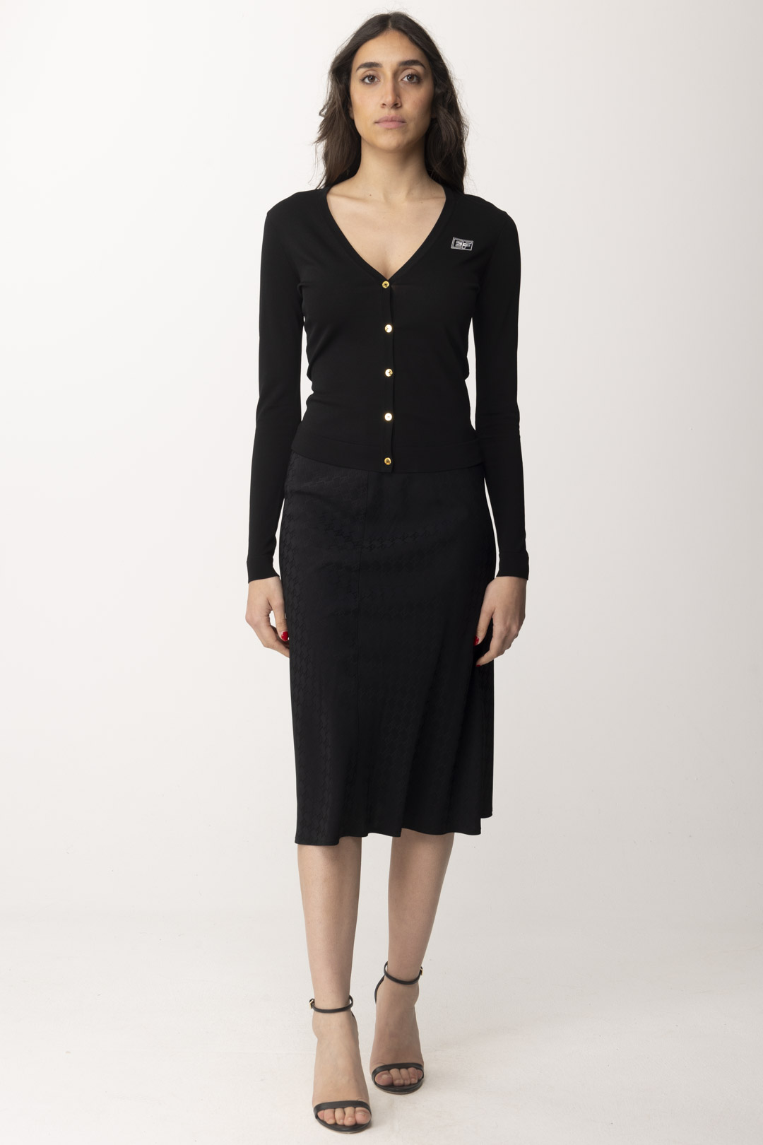 Preview: Elisabetta Franchi Viscose midi skirt with all-over logo Nero