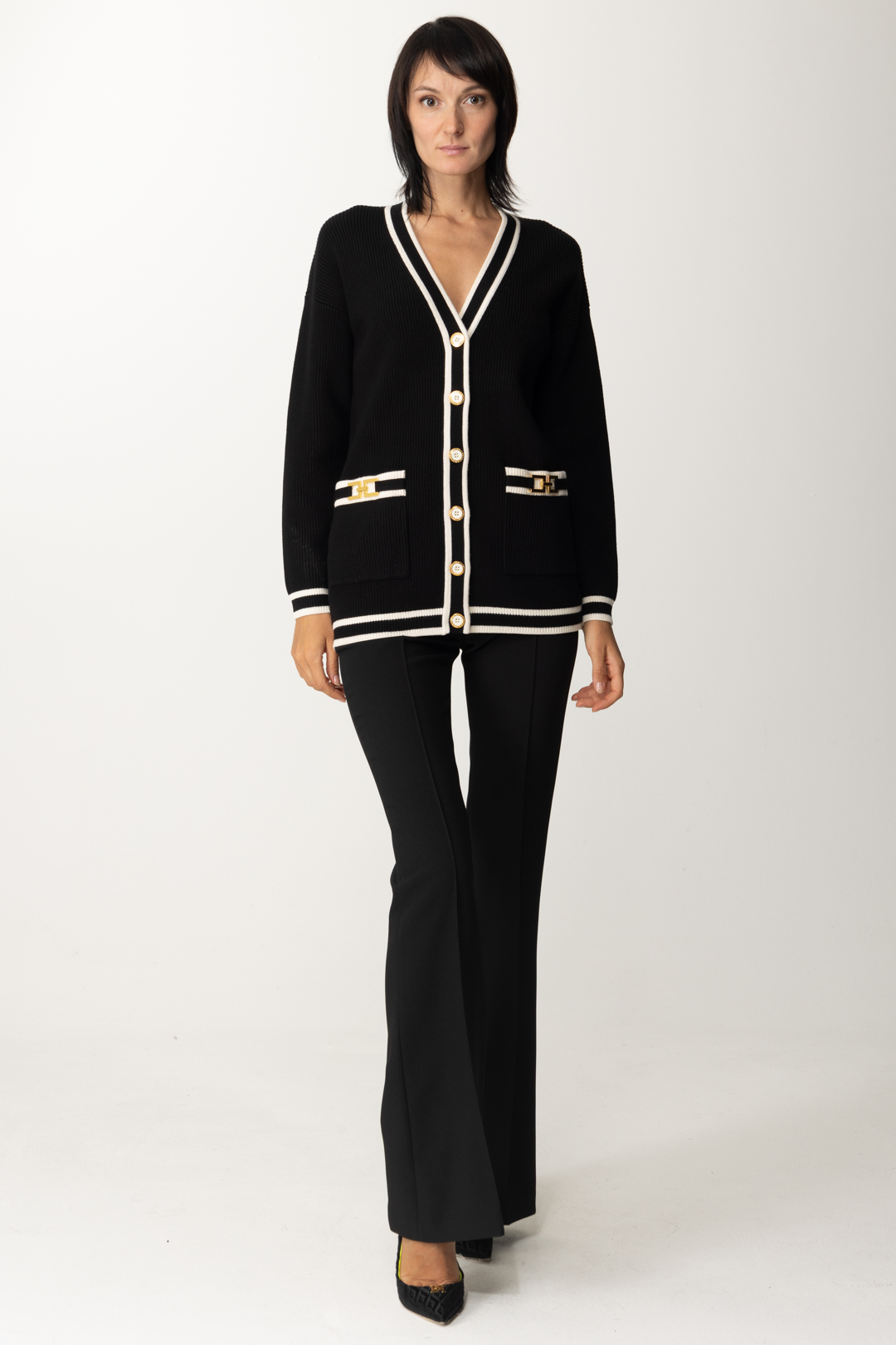 Preview: Elisabetta Franchi Cardigan with contrasting inserts Nero/Burro