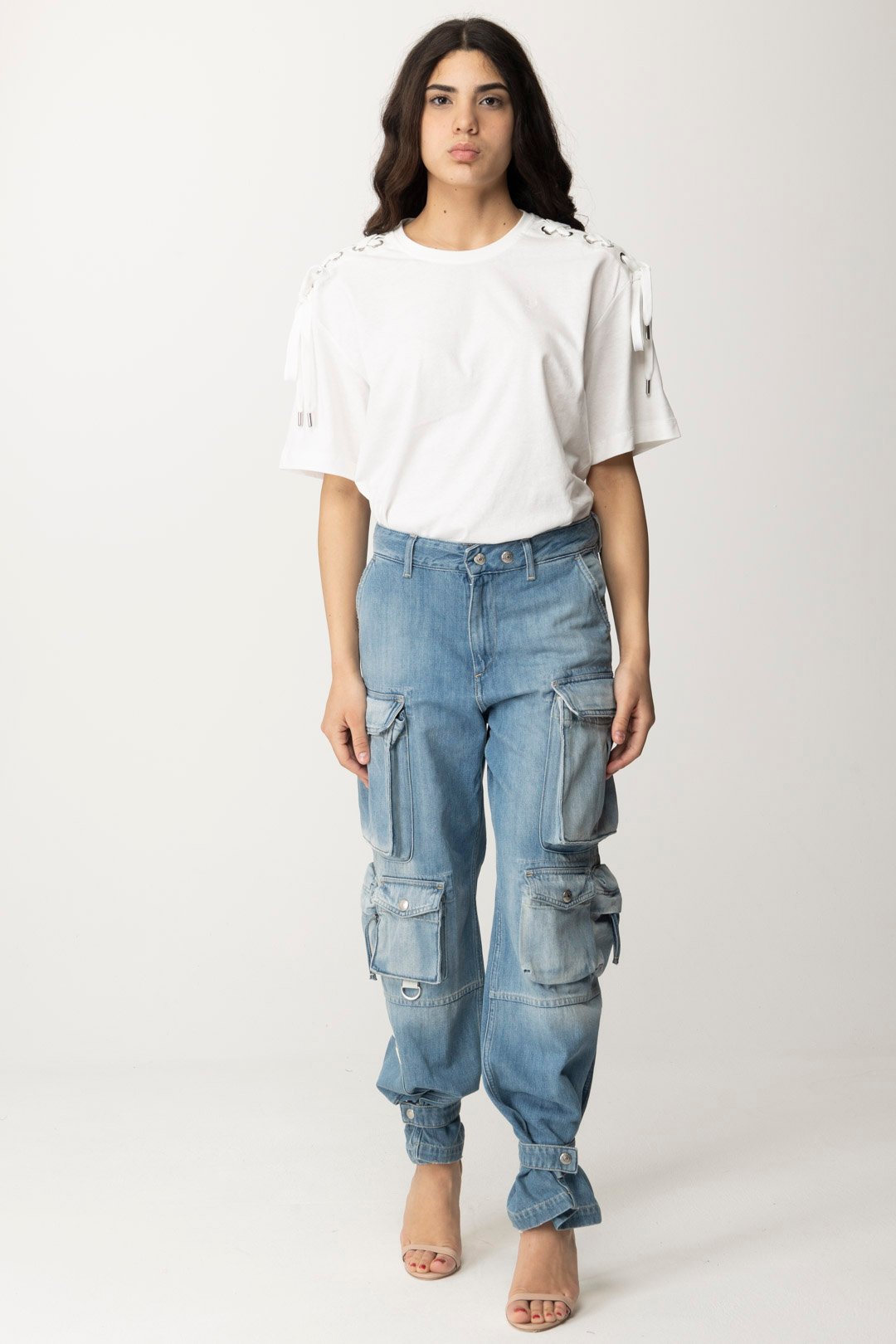 Preview: Replay Cargo jeans with ankle straps Light blue