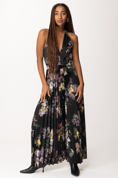 Twin-Set  Long pleated jumpsuit with bouquet print 232TP214K ST.FIORE NERO/MULTIC